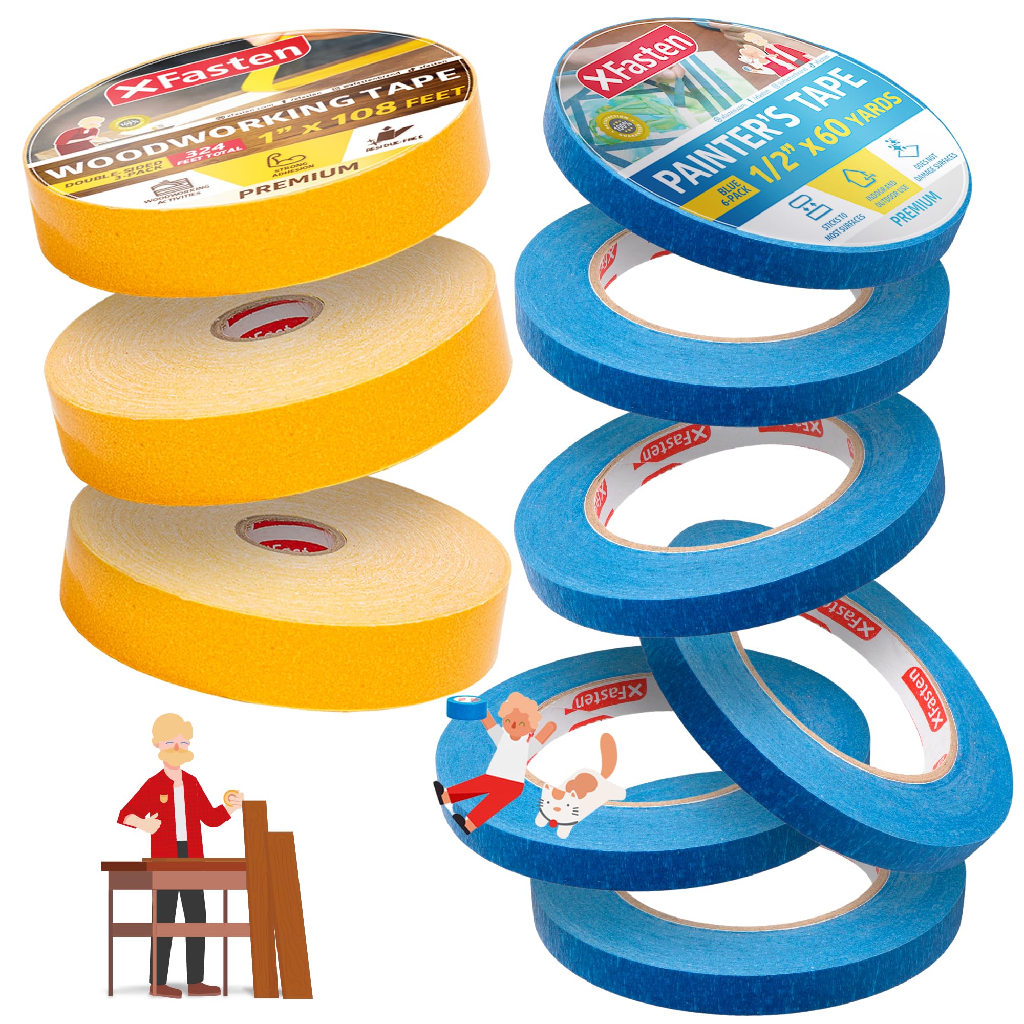 XFasten Double Sided Woodworking Tape, 1-Inch x 36-Yards (3-Pack